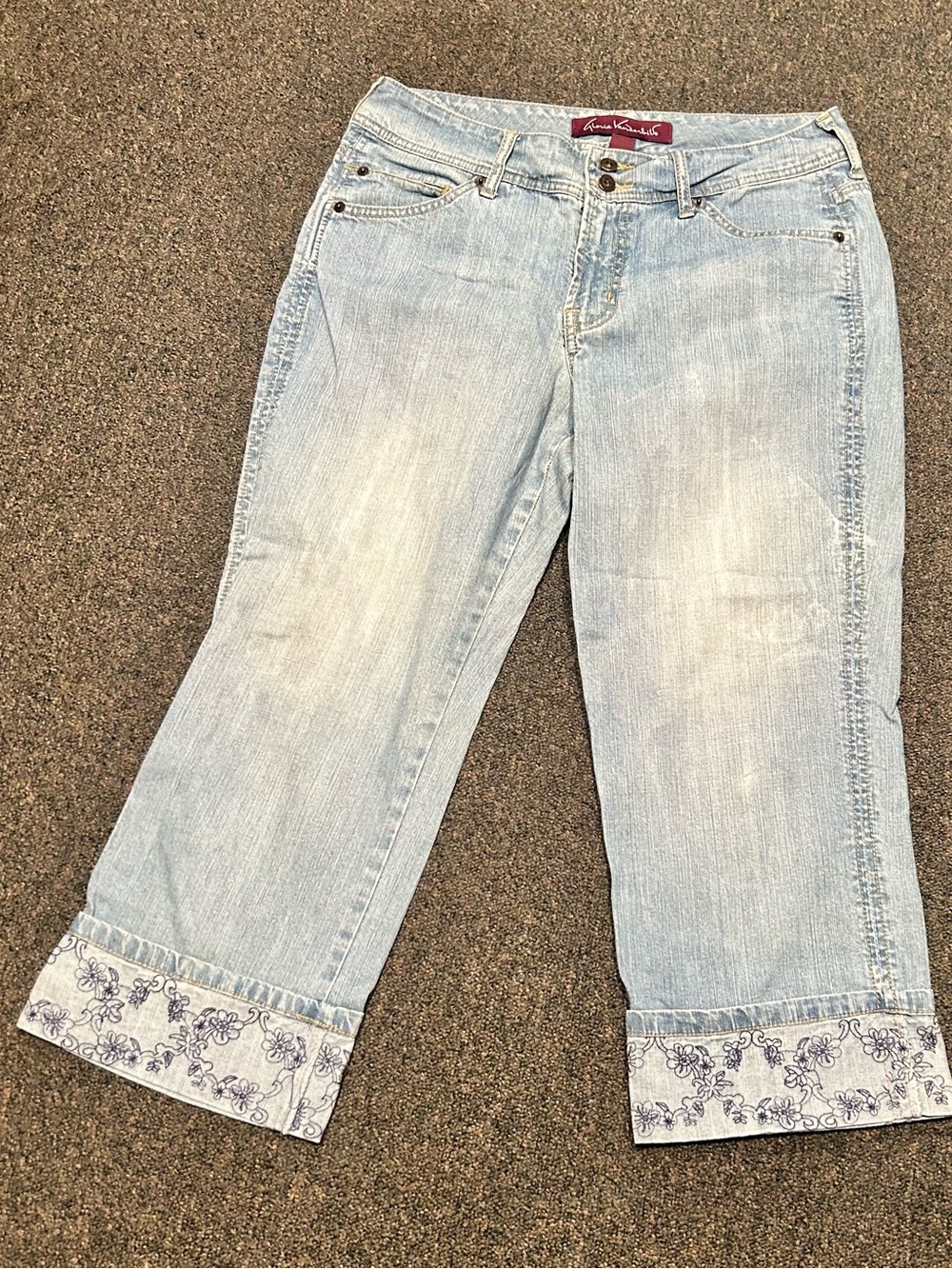 Retro-Light Blue Embroidered Cuff Women’s Jeans